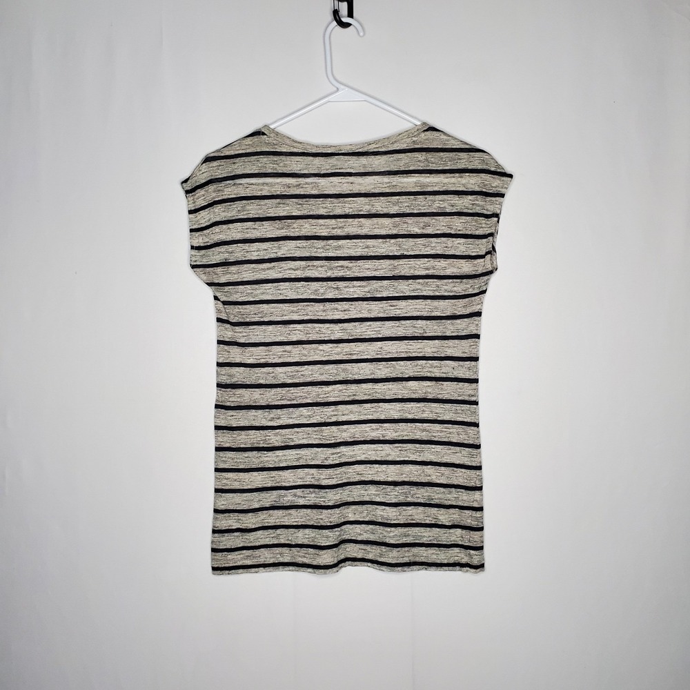 Madewell Linen Tshirt Women XS Sequin Gray Coastal Nautical Stars Stripe - Picture 2 of 8